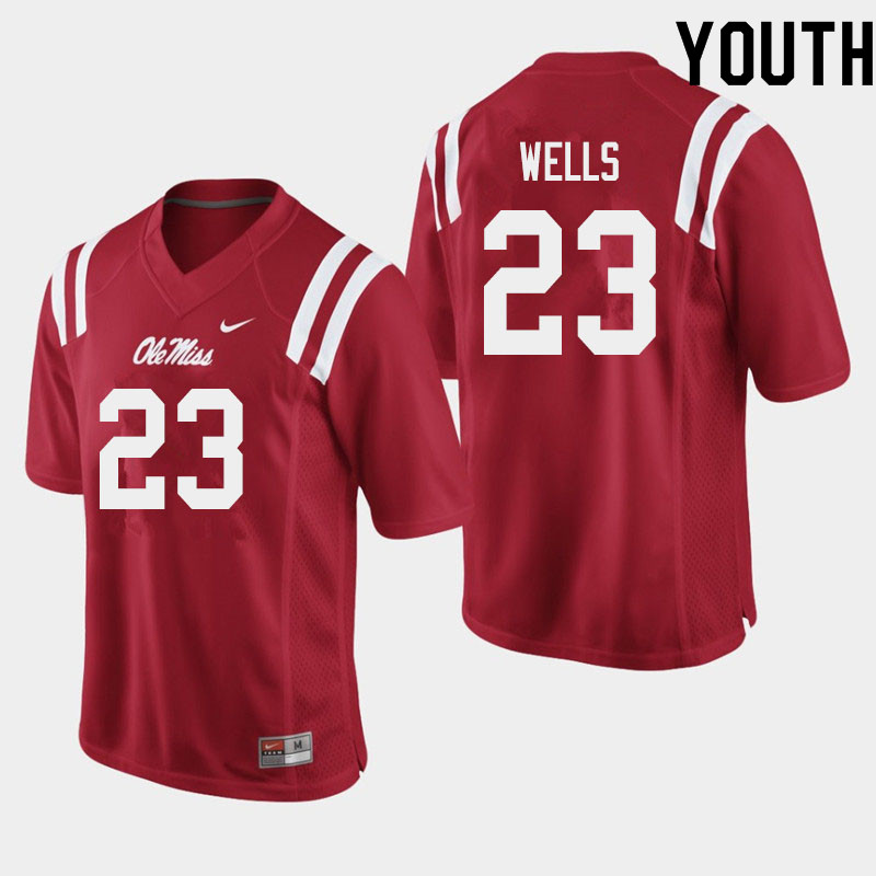 Nevin Wells Ole Miss Rebels NCAA Youth Red #23 Stitched Limited College Football Jersey JJO5158ZS